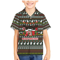Black Cats in Stockings Family Matching Mermaid Dress and Hawaiian Shirt with Meowy Christmas Quote on Festive Pattern Design - Wonder Print Shop