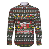 Black Cats in Stockings Family Matching Off The Shoulder Long Sleeve Dress and Hawaiian Shirt with Meowy Christmas Quote on Festive Pattern Design - Wonder Print Shop
