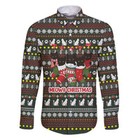 Black Cats in Stockings Family Matching Puletasi and Hawaiian Shirt with Meowy Christmas Quote on Festive Pattern Design - Wonder Print Shop