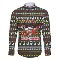 Black Cats in Stockings Family Matching Short Sleeve Bodycon Dress and Hawaiian Shirt with Meowy Christmas Quote on Festive Pattern Design - Wonder Print Shop