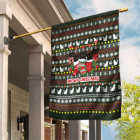 Black Cats in Stockings Garden Flag with Meowy Christmas Quote on Festive Pattern Design - Wonder Print Shop