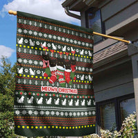 Black Cats in Stockings Garden Flag with Meowy Christmas Quote on Festive Pattern Design - Wonder Print Shop
