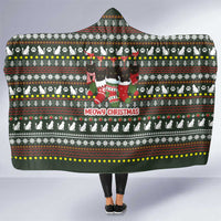 Black Cats in Stockings Hooded Blanket with Meowy Christmas Quote on Festive Pattern Design - Wonder Print Shop