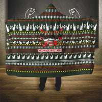 Black Cats in Stockings Hooded Blanket with Meowy Christmas Quote on Festive Pattern Design - Wonder Print Shop