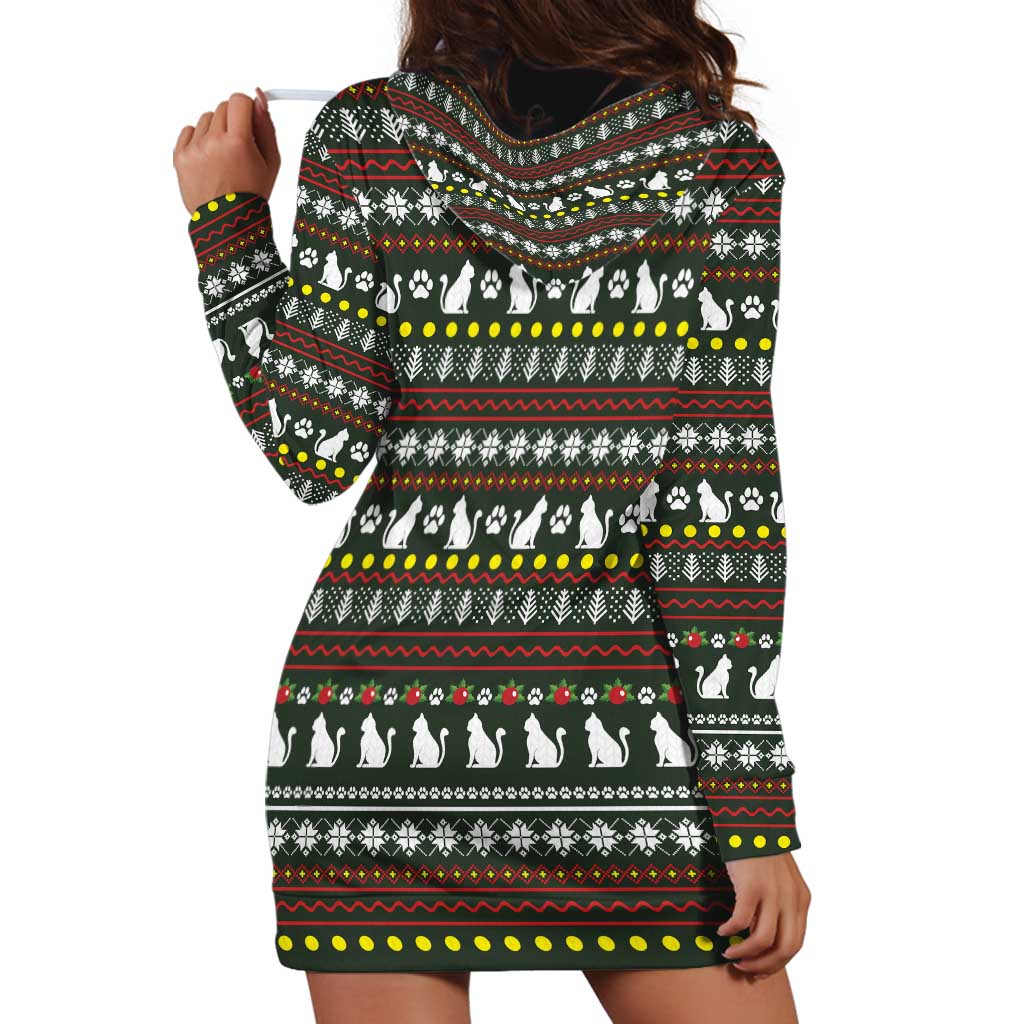 Black Cats in Stockings Hoodie Dress with Meowy Christmas Quote on Festive Pattern Design - Wonder Print Shop
