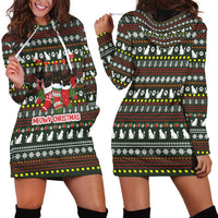 Black Cats in Stockings Hoodie Dress with Meowy Christmas Quote on Festive Pattern Design - Wonder Print Shop