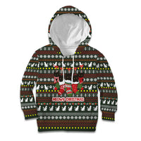 Black Cats in Stockings Kid Hoodie with Meowy Christmas Quote on Festive Pattern Design - Wonder Print Shop