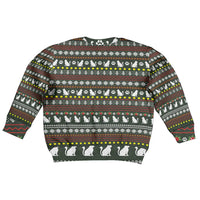 Black Cats in Stockings Kid Ugly Christmas Sweater with Meowy Christmas Quote on Festive Pattern Design - Wonder Print Shop
