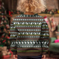 Black Cats in Stockings Kid Ugly Christmas Sweater with Meowy Christmas Quote on Festive Pattern Design - Wonder Print Shop