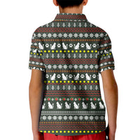 Black Cats in Stockings Kid Polo Shirt with Meowy Christmas Quote on Festive Pattern Design - Wonder Print Shop