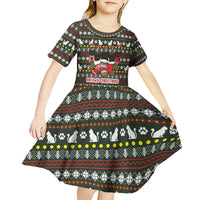 Black Cats in Stockings Kid Short Sleeve Dress with Meowy Christmas Quote on Festive Pattern Design - Wonder Print Shop