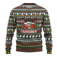 Black Cats in Stockings Ugly Christmas Sweater with Meowy Christmas Quote on Festive Pattern Design - Wonder Print Shop