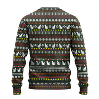 Black Cats in Stockings Ugly Christmas Sweater with Meowy Christmas Quote on Festive Pattern Design - Wonder Print Shop