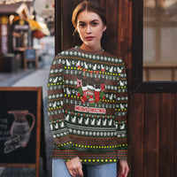 Black Cats in Stockings Ugly Christmas Sweater with Meowy Christmas Quote on Festive Pattern Design - Wonder Print Shop