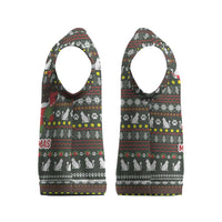 Black Cats in Stockings Christmas Knitted V-Neck Vest with Meowy Christmas Quote on Festive Pattern Design - Wonder Print Shop