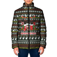 Black Cats in Stockings Padded Jacket with Meowy Christmas Quote on Festive Pattern Design - Wonder Print Shop