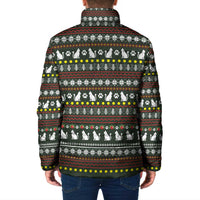 Black Cats in Stockings Padded Jacket with Meowy Christmas Quote on Festive Pattern Design - Wonder Print Shop