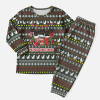 Black Cats in Stockings Christmas Pajama Set with Meowy Christmas Quote on Festive Pattern Design - Wonder Print Shop