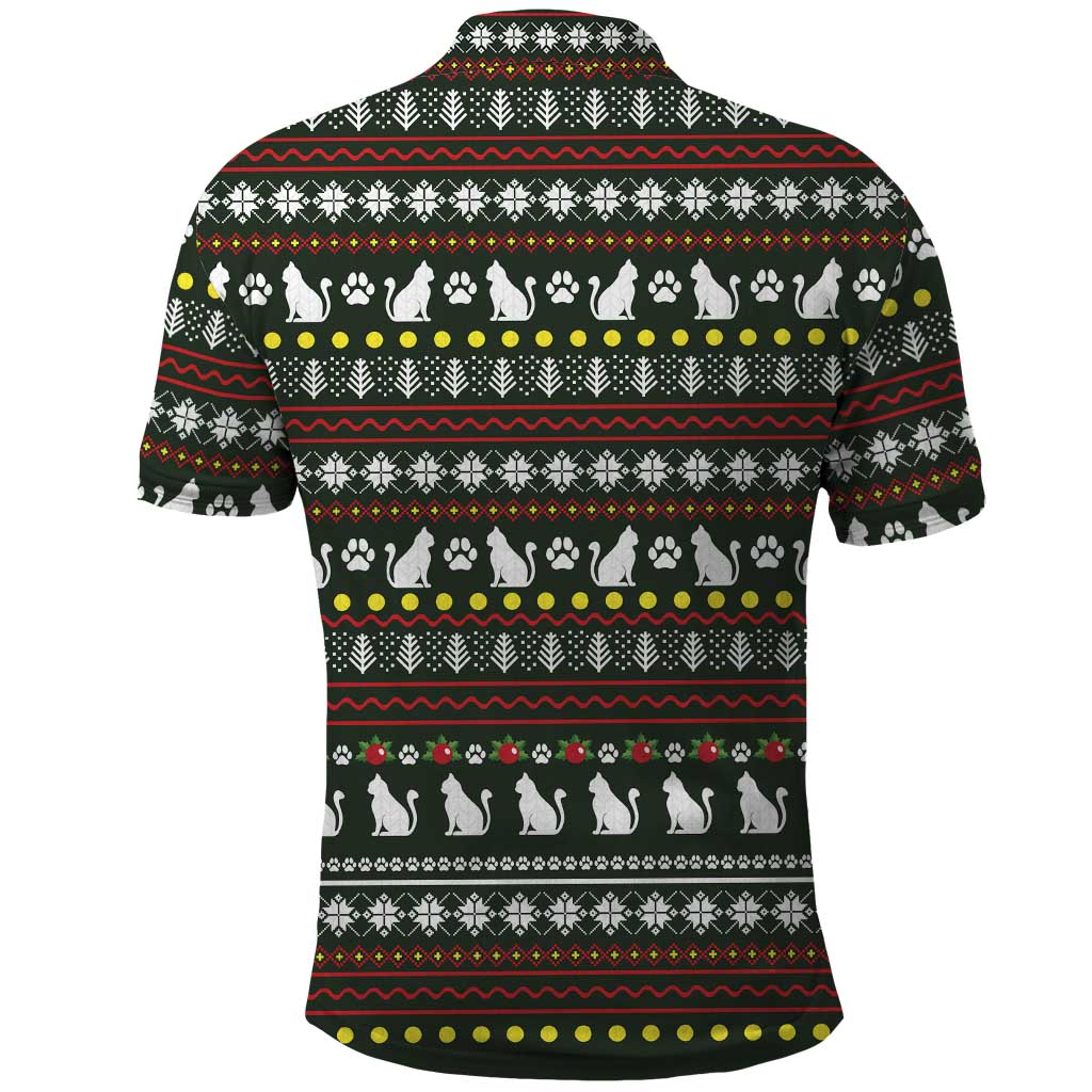 Black Cats in Stockings Polo Shirt with Meowy Christmas Quote on Festive Pattern Design - Wonder Print Shop