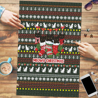 Black Cats in Stockings Puzzle with Meowy Christmas Quote on Festive Pattern Design - Wonder Print Shop