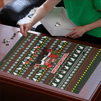 Black Cats in Stockings Puzzle with Meowy Christmas Quote on Festive Pattern Design - Wonder Print Shop