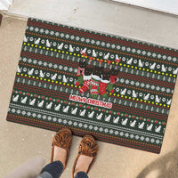 Black Cats in Stockings Rubber Doormat with Meowy Christmas Quote on Festive Pattern Design - Wonder Print Shop