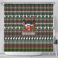 Black Cats in Stockings Shower Curtain with Meowy Christmas Quote on Festive Pattern Design - Wonder Print Shop
