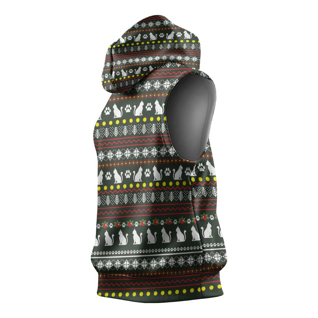 Black Cats in Stockings Sleeveless Hoodie with Meowy Christmas Quote on Festive Pattern Design - Wonder Print Shop