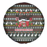 Black Cats in Stockings Spare Tire Cover with Meowy Christmas Quote on Festive Pattern Design - Wonder Print Shop