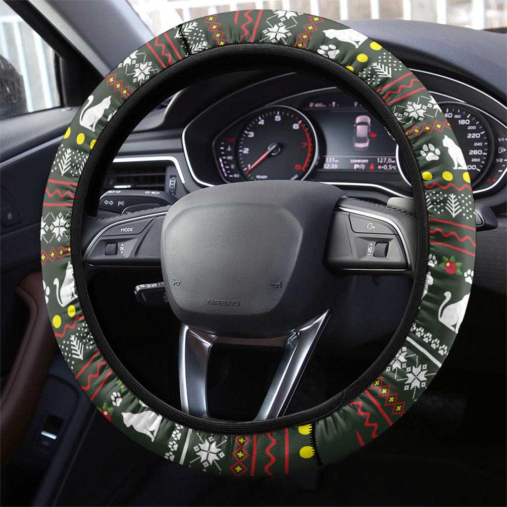 Black Cats in Stockings Steering Wheel Cover with Meowy Christmas Quote on Festive Pattern Design - Wonder Print Shop