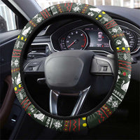 Black Cats in Stockings Steering Wheel Cover with Meowy Christmas Quote on Festive Pattern Design - Wonder Print Shop