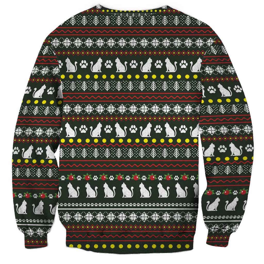 Black Cats in Stockings Sweatshirt with Meowy Christmas Quote on Festive Pattern Design - Wonder Print Shop