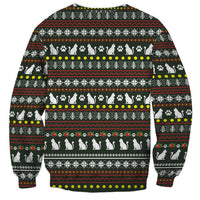 Black Cats in Stockings Sweatshirt with Meowy Christmas Quote on Festive Pattern Design - Wonder Print Shop