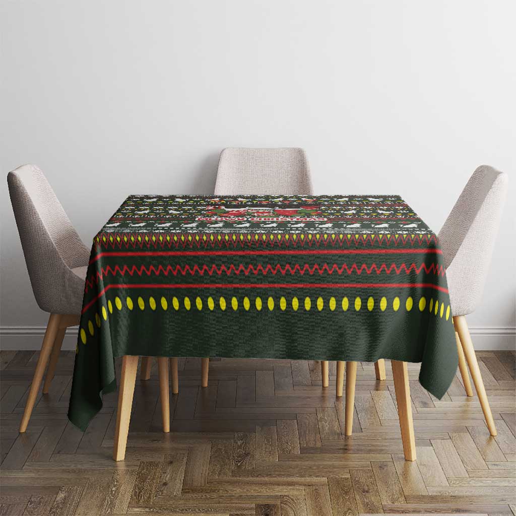 Black Cats in Stockings Tablecloth with Meowy Christmas Quote on Festive Pattern Design - Wonder Print Shop