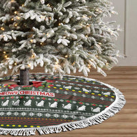 Black Cats in Stockings Tree Skirt with Meowy Christmas Quote on Festive Pattern Design - Wonder Print Shop