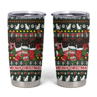 Black Cats in Stockings Tumbler Cup with Meowy Christmas Quote on Festive Pattern Design - Wonder Print Shop