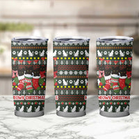Black Cats in Stockings Tumbler Cup with Meowy Christmas Quote on Festive Pattern Design - Wonder Print Shop