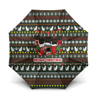 Black Cats in Stockings Umbrella with Meowy Christmas Quote on Festive Pattern Design - Wonder Print Shop