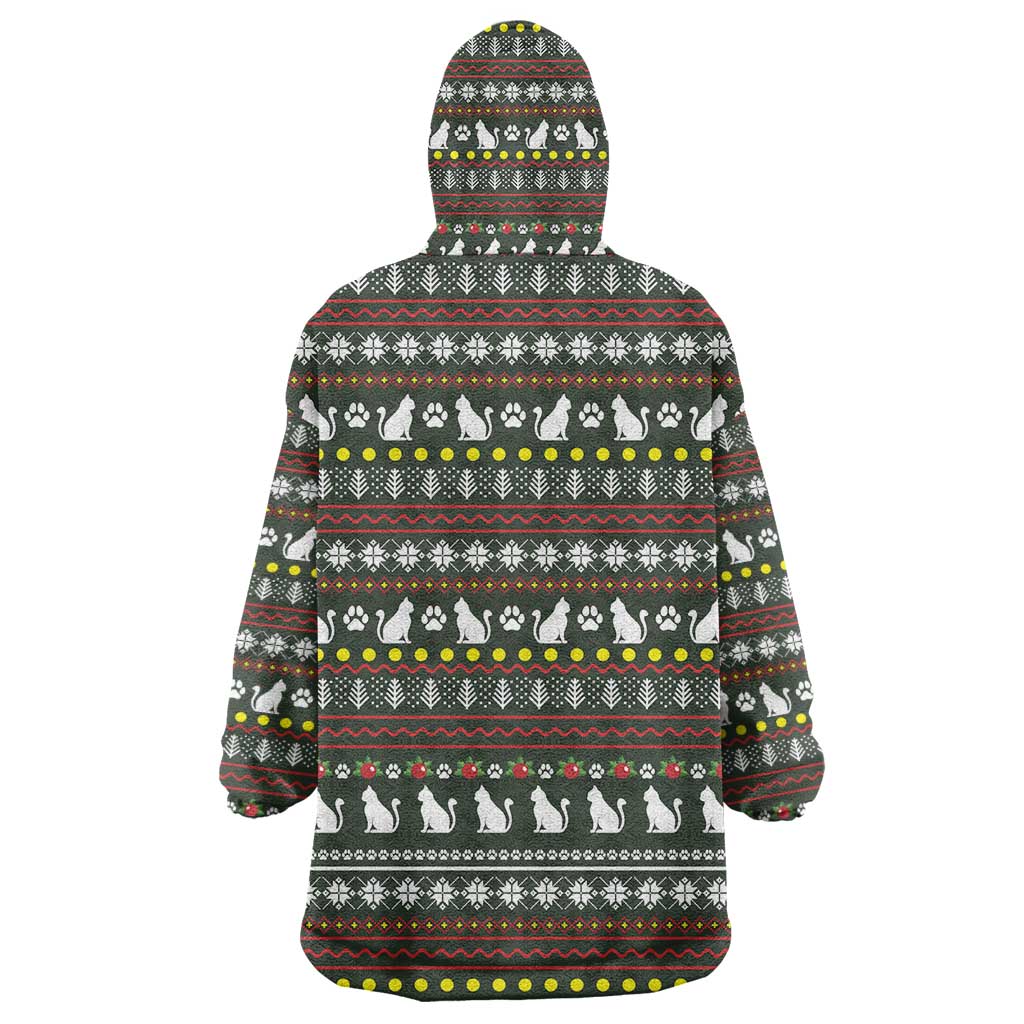 Black Cats in Stockings Wearable Blanket Hoodie with Meowy Christmas Quote on Festive Pattern Design - Wonder Print Shop