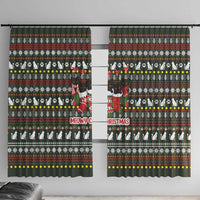 Black Cats in Stockings Window Curtain with Meowy Christmas Quote on Festive Pattern Design - Wonder Print Shop