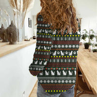 Black Cats in Stockings Women Casual Shirt with Meowy Christmas Quote on Festive Pattern Design - Wonder Print Shop