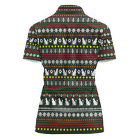 Black Cats in Stockings Women Polo Shirt with Meowy Christmas Quote on Festive Pattern Design - Wonder Print Shop