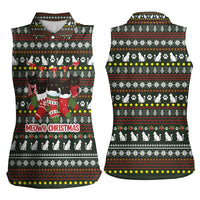 Black Cats in Stockings Women Sleeveless Polo Shirt with Meowy Christmas Quote on Festive Pattern Design - Wonder Print Shop