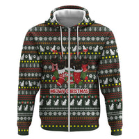 Black Cats in Stockings Zip Hoodie with Meowy Christmas Quote on Festive Pattern Design - Wonder Print Shop