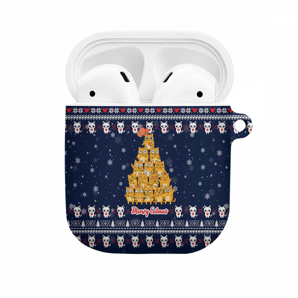 Meowy Catmas AirPods Case with Orange Cats Christmas Tree and Snowflake Pattern Design - Wonder Print Shop