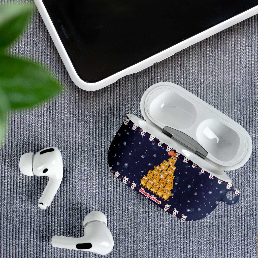 Meowy Catmas AirPods Case with Orange Cats Christmas Tree and Snowflake Pattern Design - Wonder Print Shop