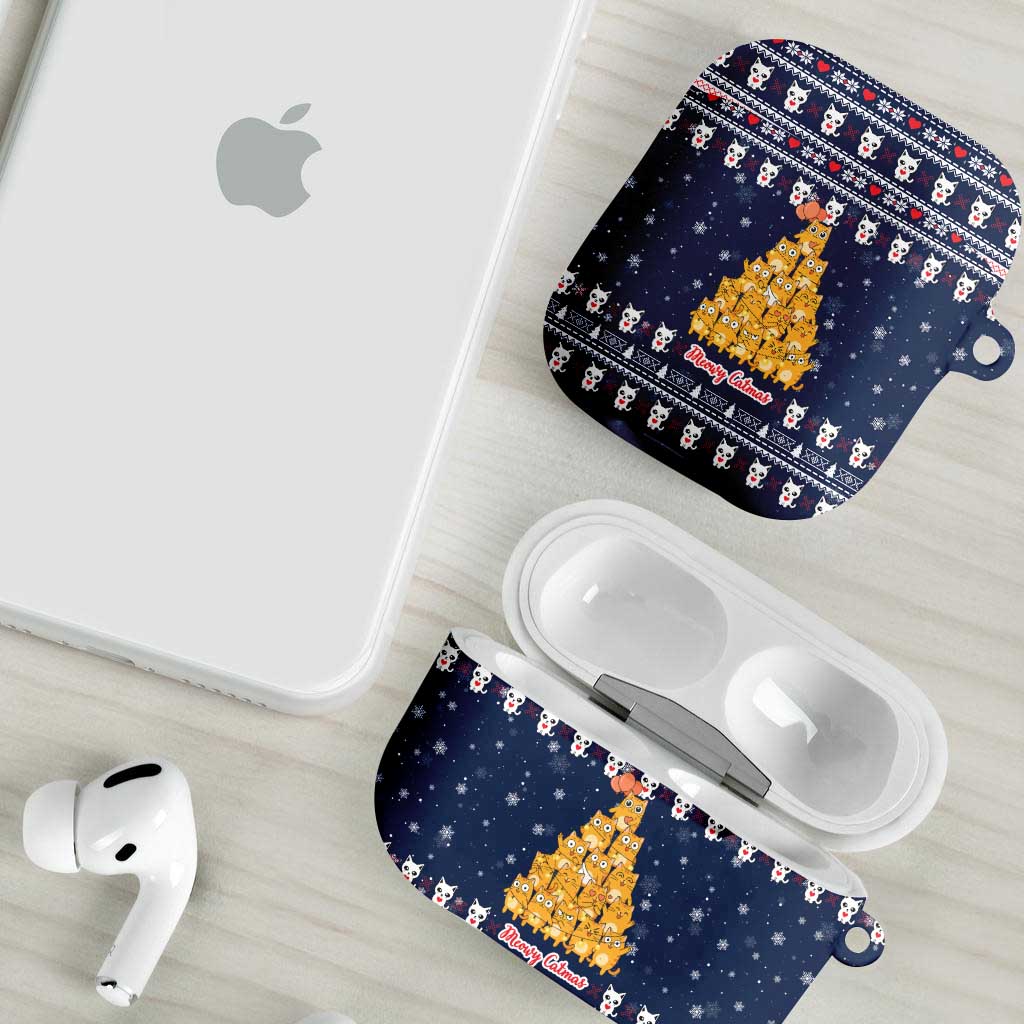 Meowy Catmas AirPods Case with Orange Cats Christmas Tree and Snowflake Pattern Design - Wonder Print Shop