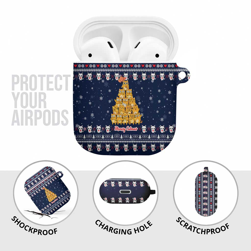 Meowy Catmas AirPods Case with Orange Cats Christmas Tree and Snowflake Pattern Design - Wonder Print Shop