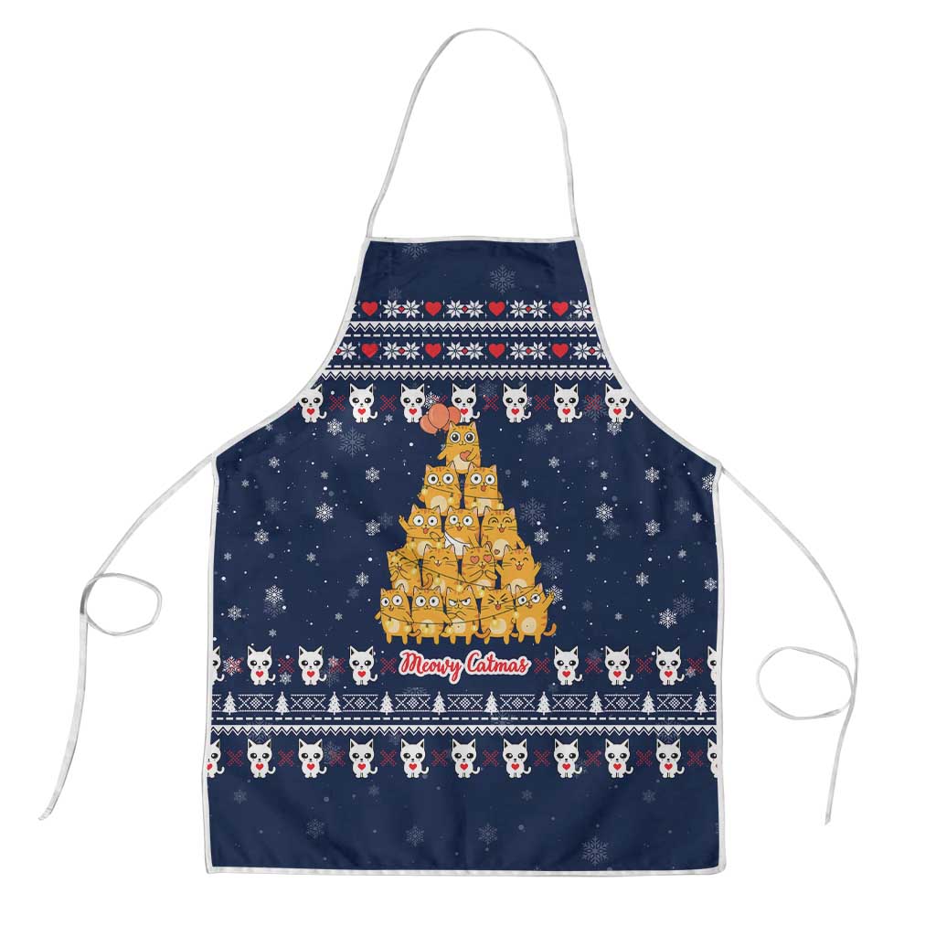 Meowy Catmas Apron with Orange Cats Christmas Tree and Snowflake Pattern Design - Wonder Print Shop
