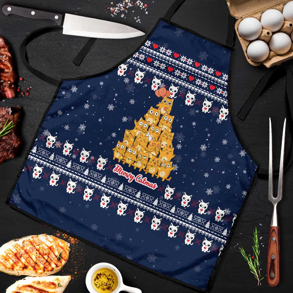 Meowy Catmas Apron with Orange Cats Christmas Tree and Snowflake Pattern Design - Wonder Print Shop